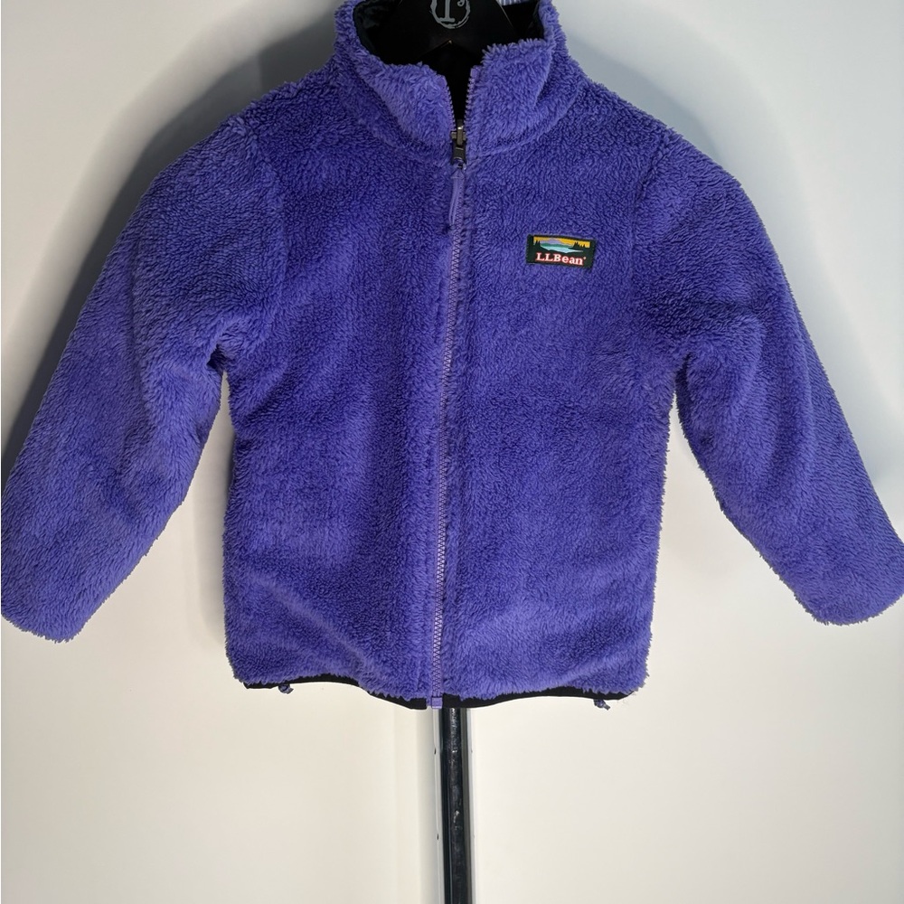 L.L.Bean Reversible Jacket – Black & Purple Sherpa Fleece – Kids Size 4